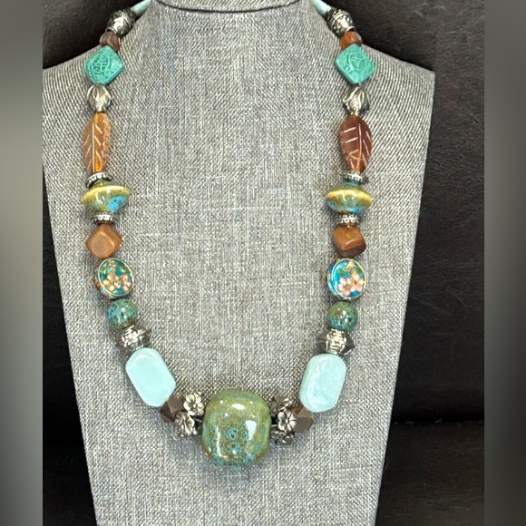 #88 Vintage One Of A Kind Necklace, Unique Jasper,Carnelian,Larimar,Turquoise! - Picture 2 of 12